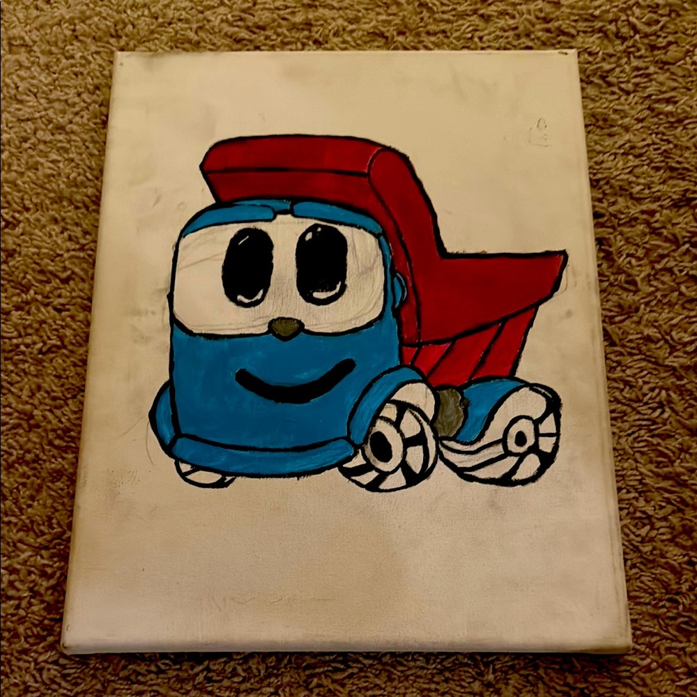 Cute Blue and Red Cartoon Truck Canvas Art